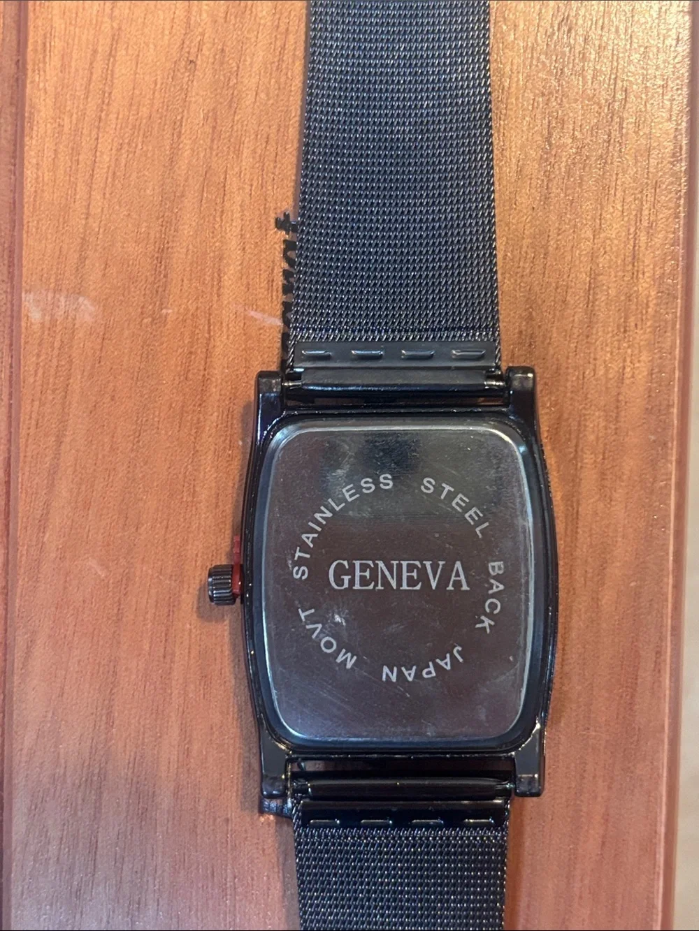 Geneva Black Mesh Band Men’s Quartz Watch with Gold Markers